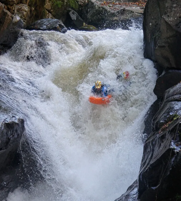 Josh Galt riverboarding the Flume in Gorilla rapid on the Green River Narrows, North Carolina