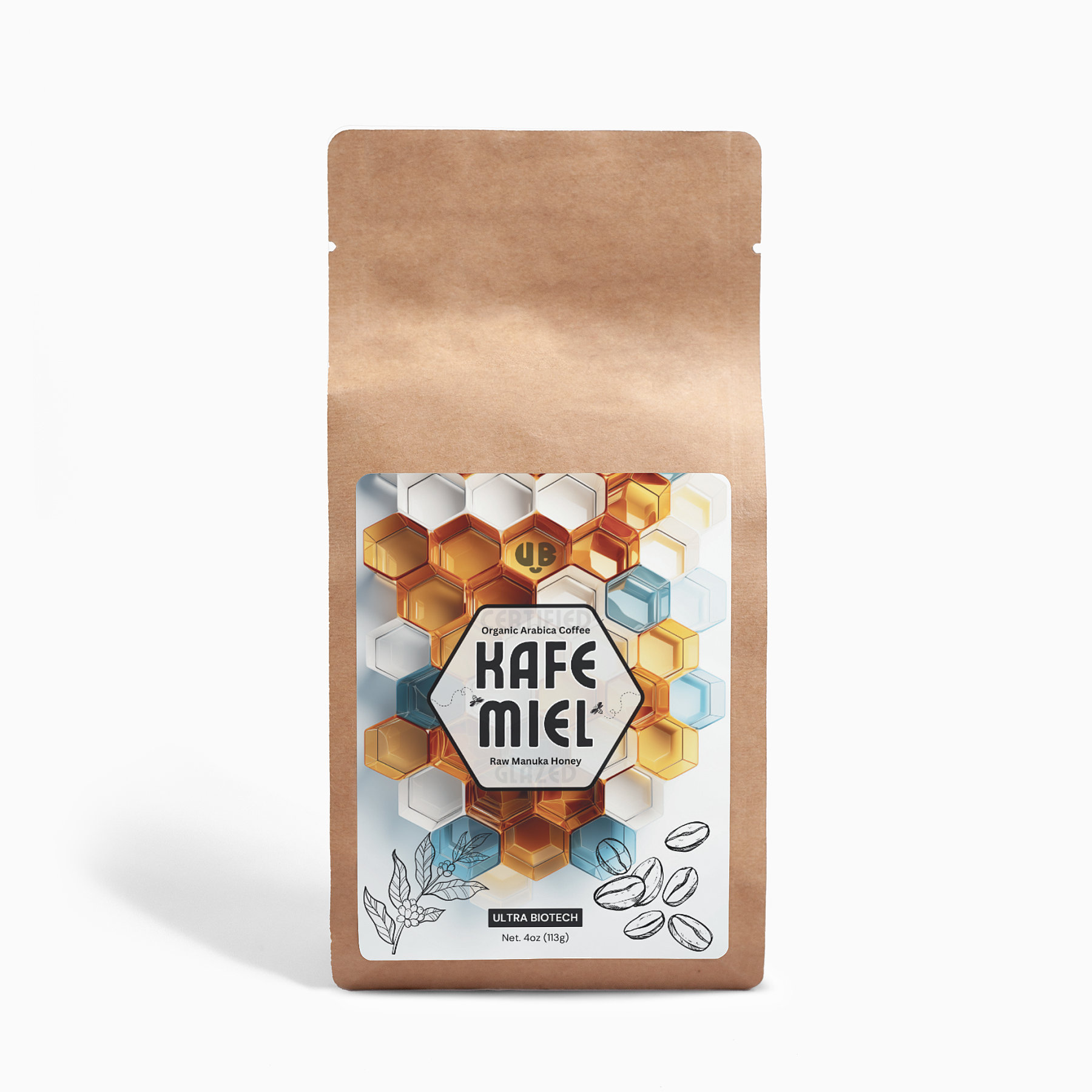 UB Kafe Miel - organic arabica coffee beans glazed in raw new zealand manuka honey